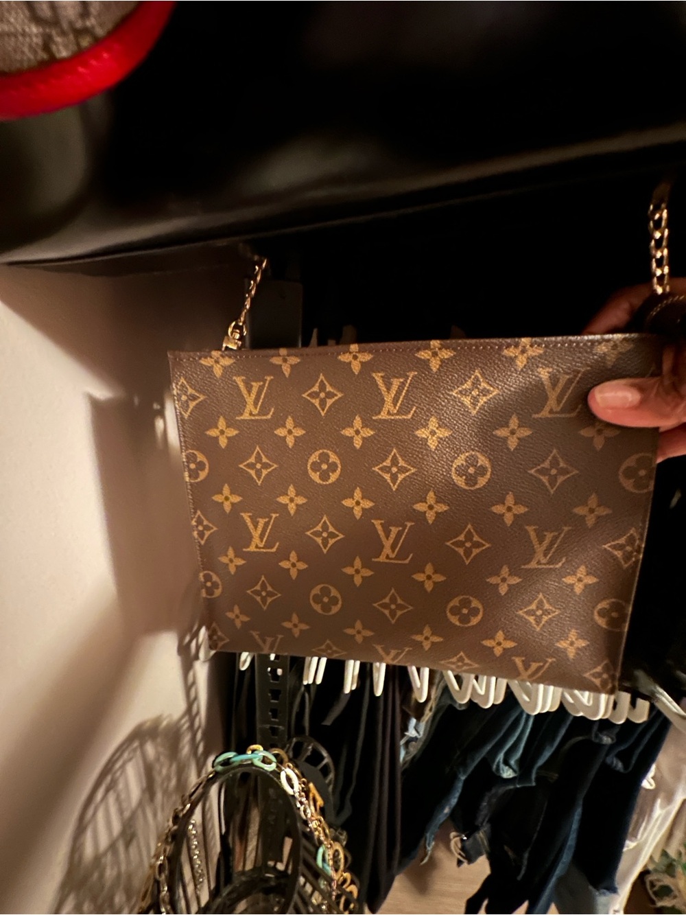 Louis Vuitton Brown Monogram Chain Crossbody Pochette